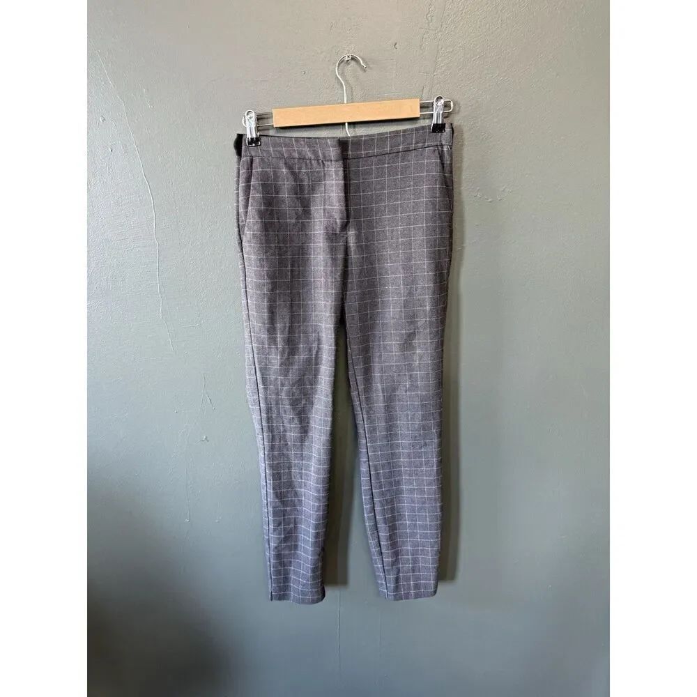 Zara Womens Gray Plaid Ankle Tapered Straight Leg Work Pant Size XS